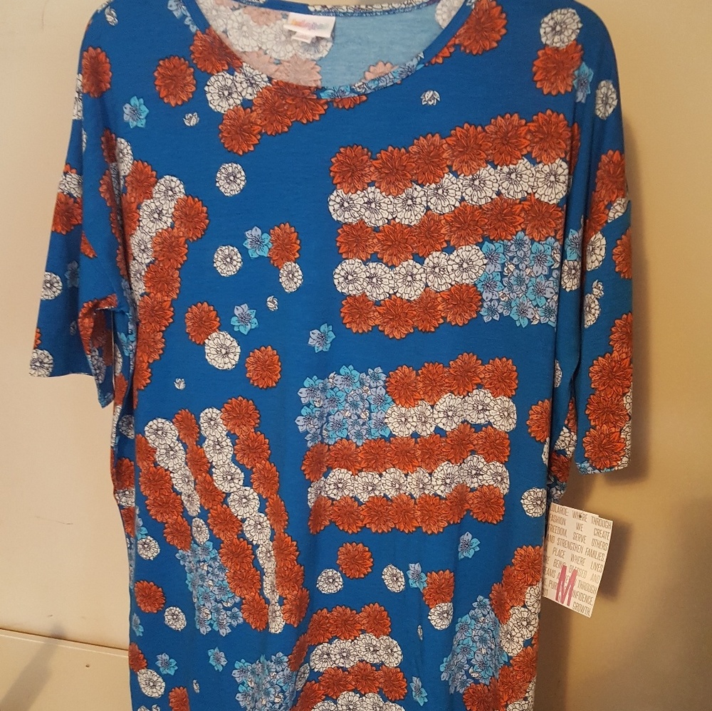 NWT Lularoe Irma blue M floral Independence Day